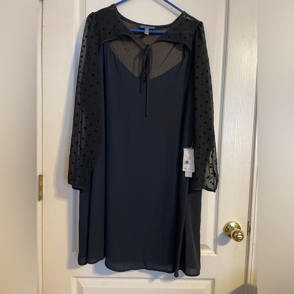 NWT ModCloth Navy Polka Dot Embossed Long Sleeve Knee Length Dress 1X Whimsygoth